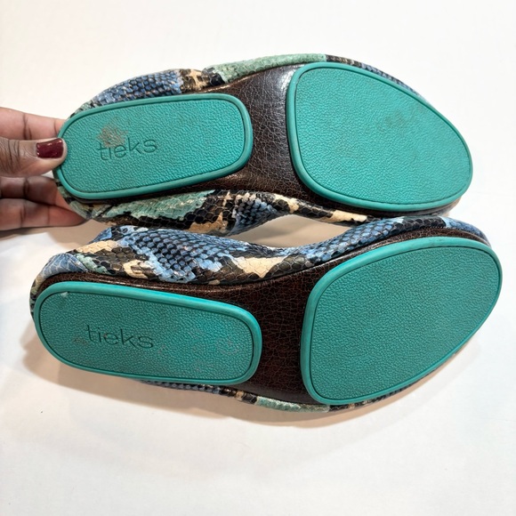Tieks Azure Snakeskin Ballet Flats Size 9 Teal Blue Green Cream Travel Foldable - Picture 7 of 15